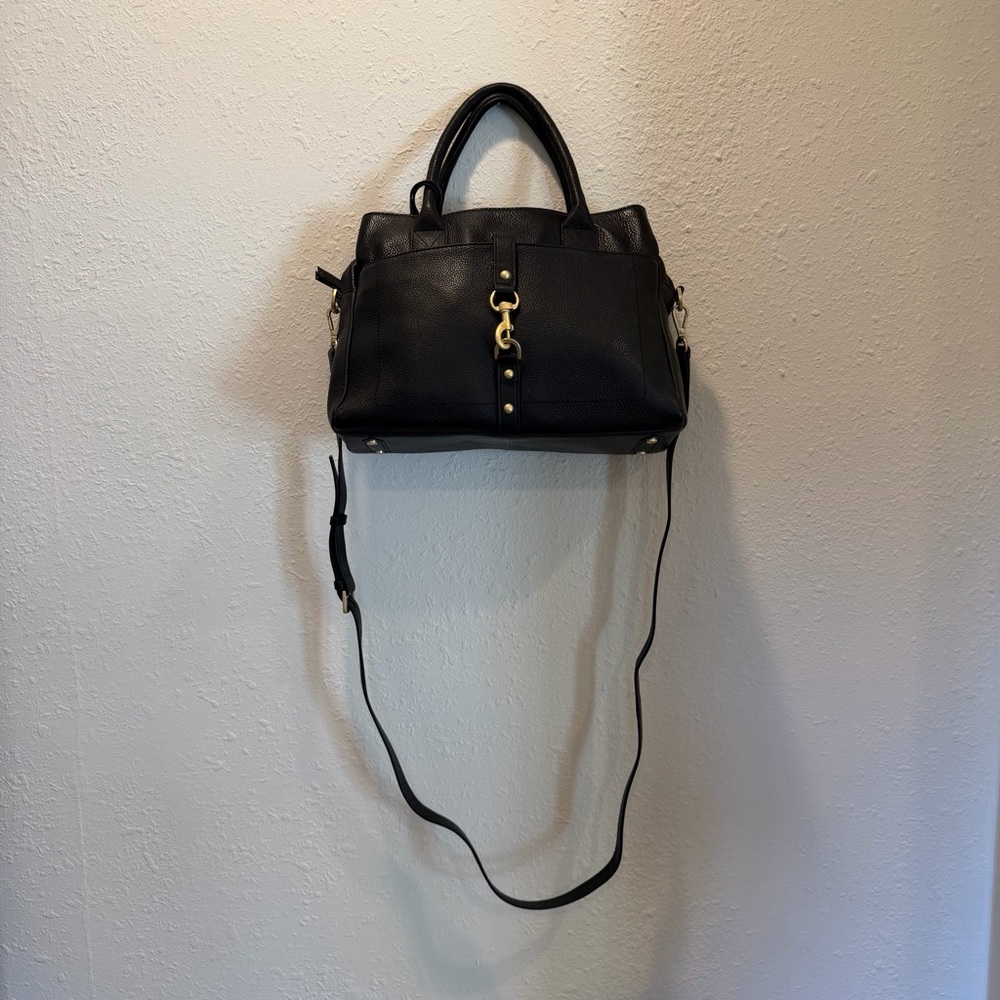 Lodis Black Leather Satchel with Gold Hardware Detail - Picture 3 of 16